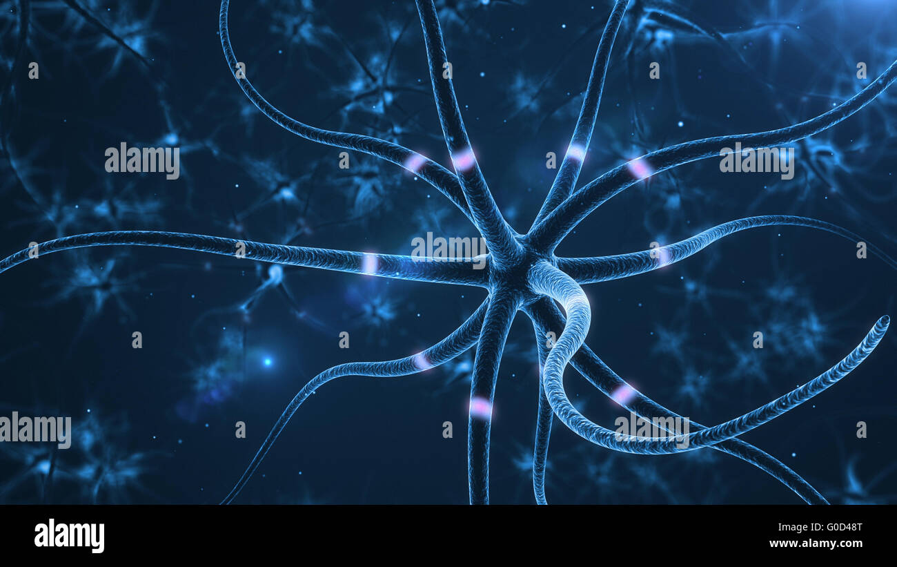 Neurons abstract background. 3d rendered close up of an active nerve cell. Stock Photo