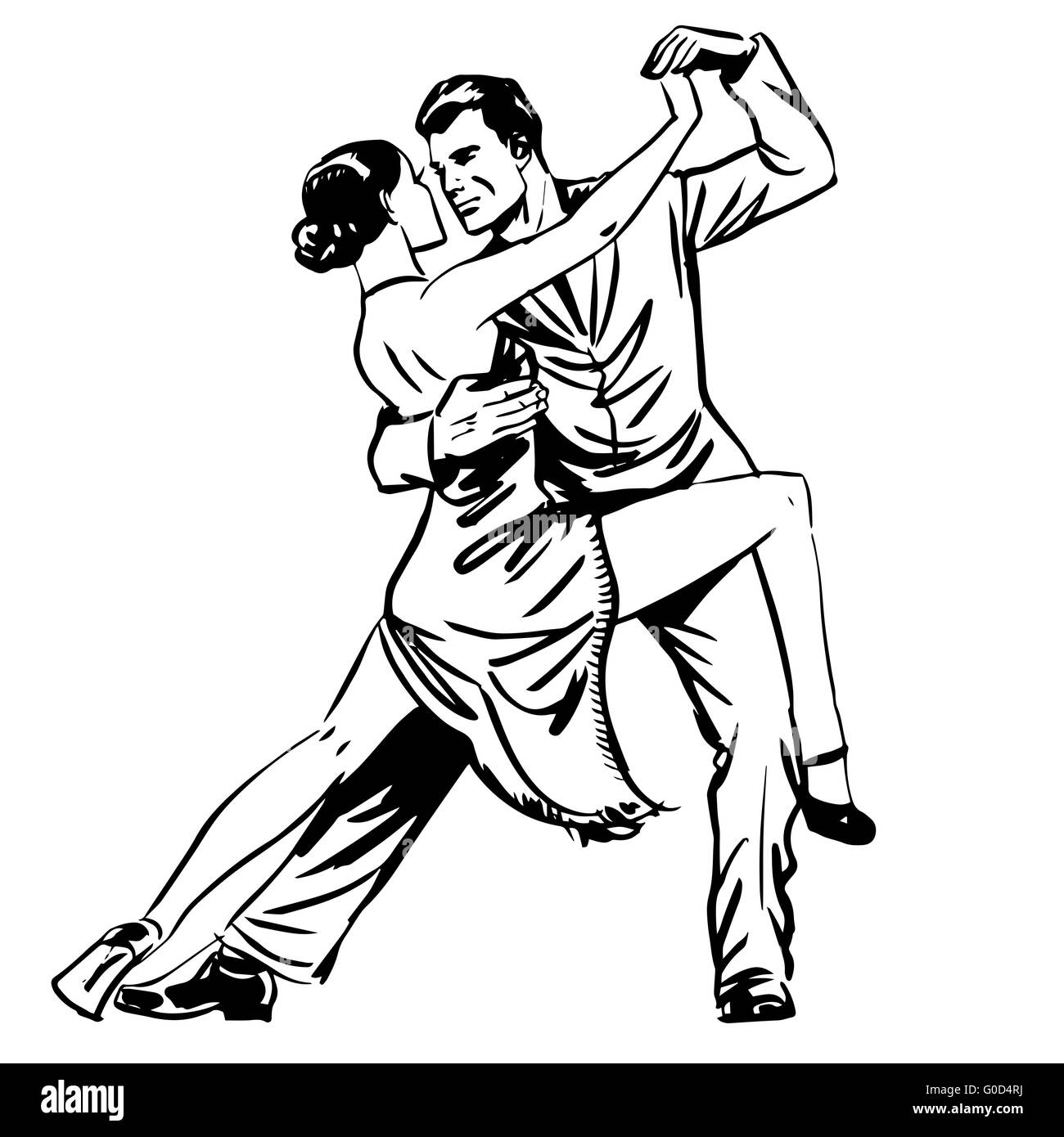 Man and woman dancing couple tango retro line art Stock Photo