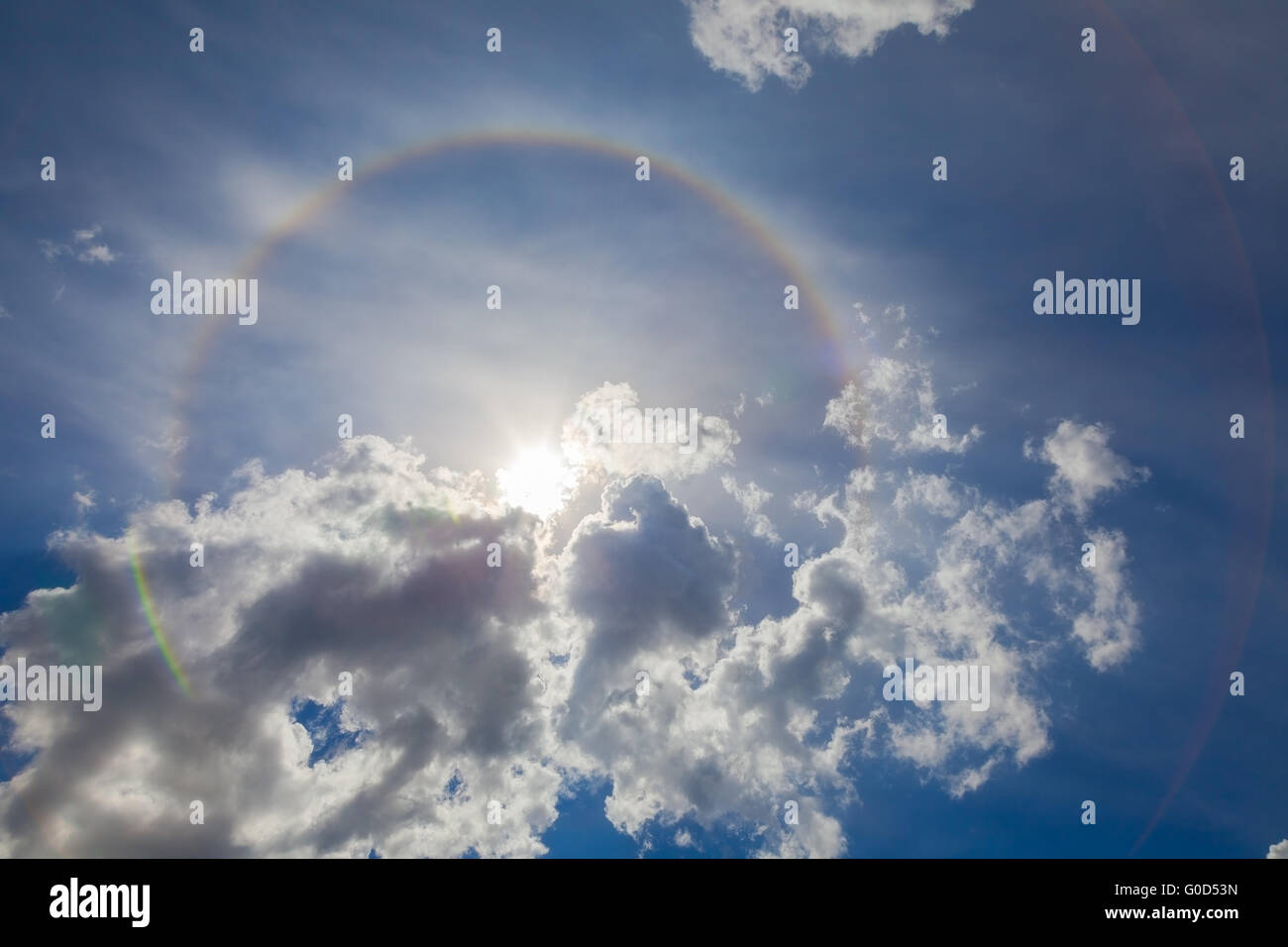 Fantastic Halo rainbow in the sky. beautyful background Stock Photo