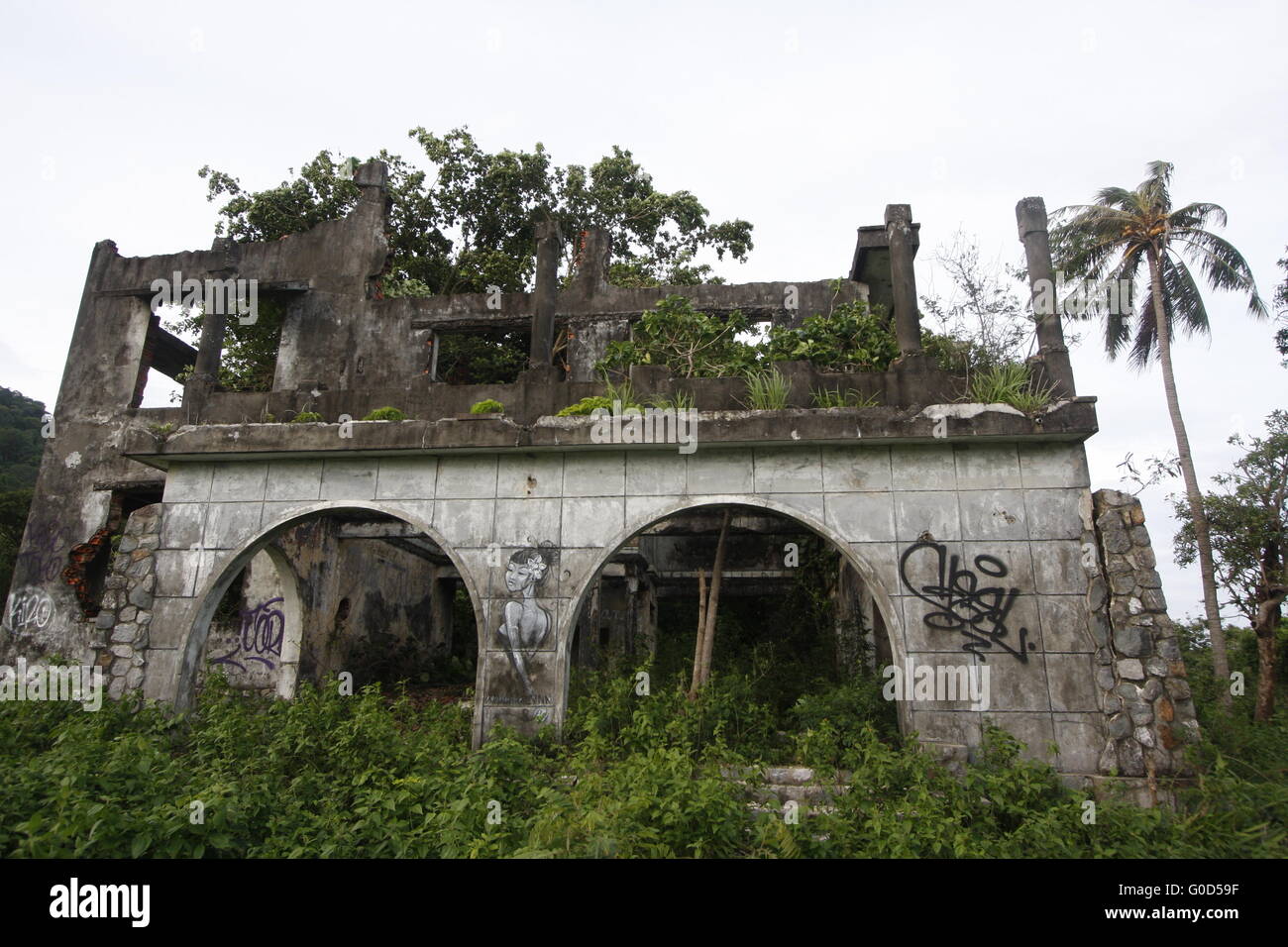 Ruined home in Kep, Cambodia. Stock Photo