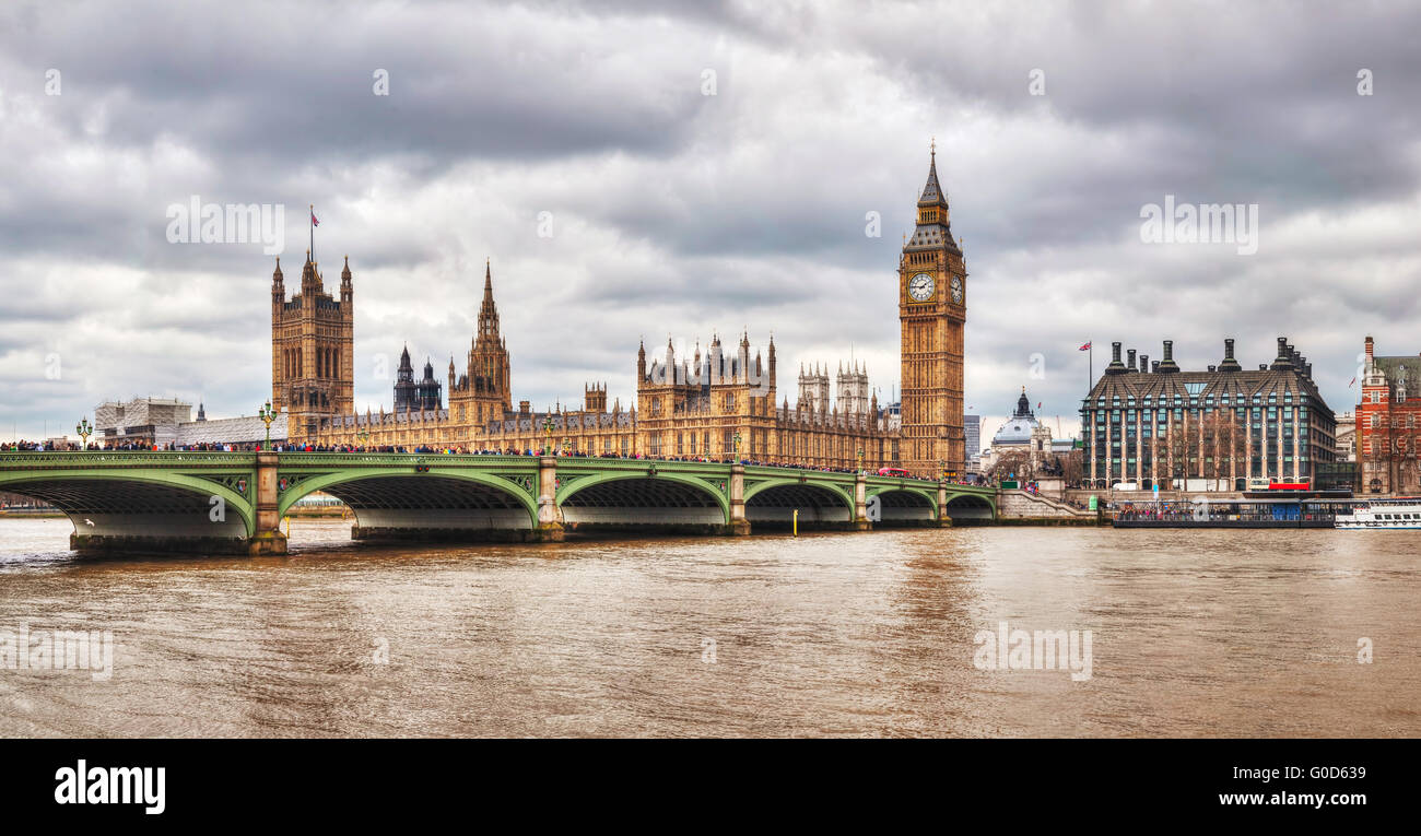 London with the Clock Tower and Houses of Parliame Stock Photo