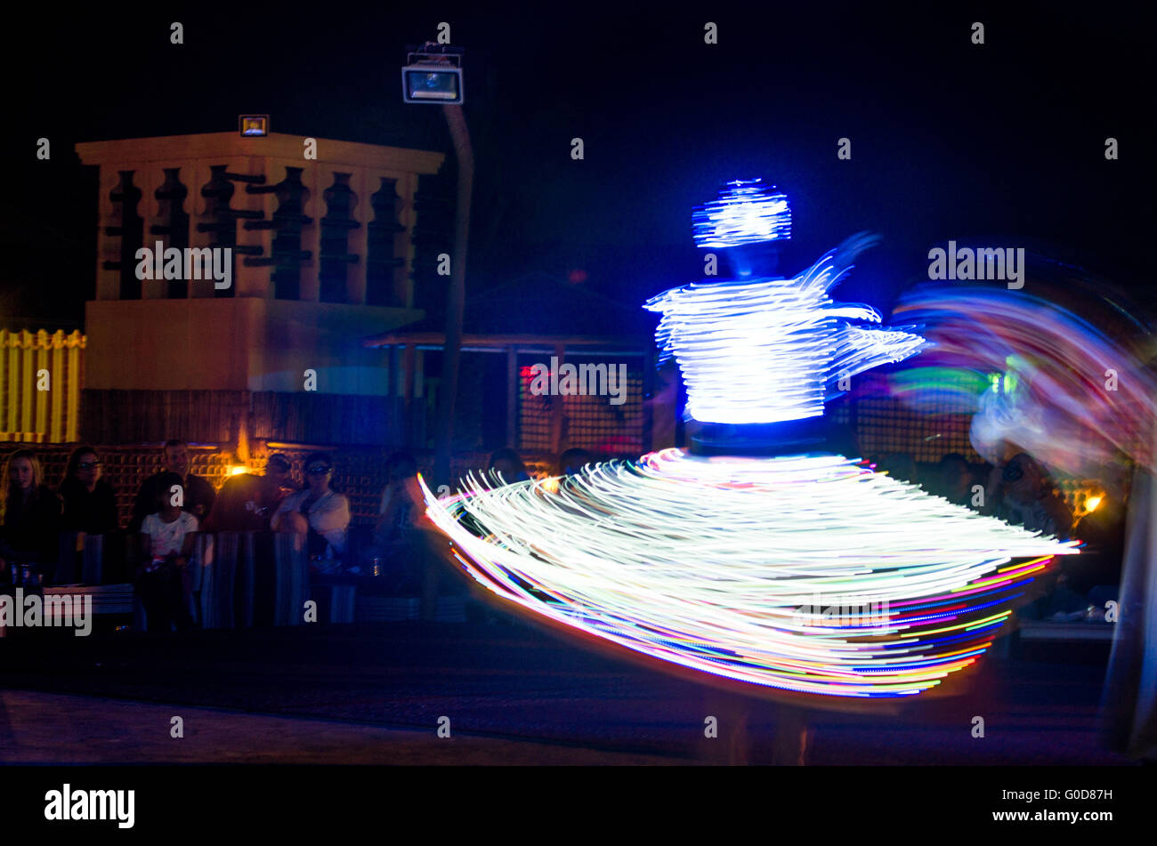 NOV 29 -DUBAI, UAE:  Arab dancer performing a 'turning dance' on the  29th of november 2013 in Dubai, UAE.Slow shutter speed use Stock Photo