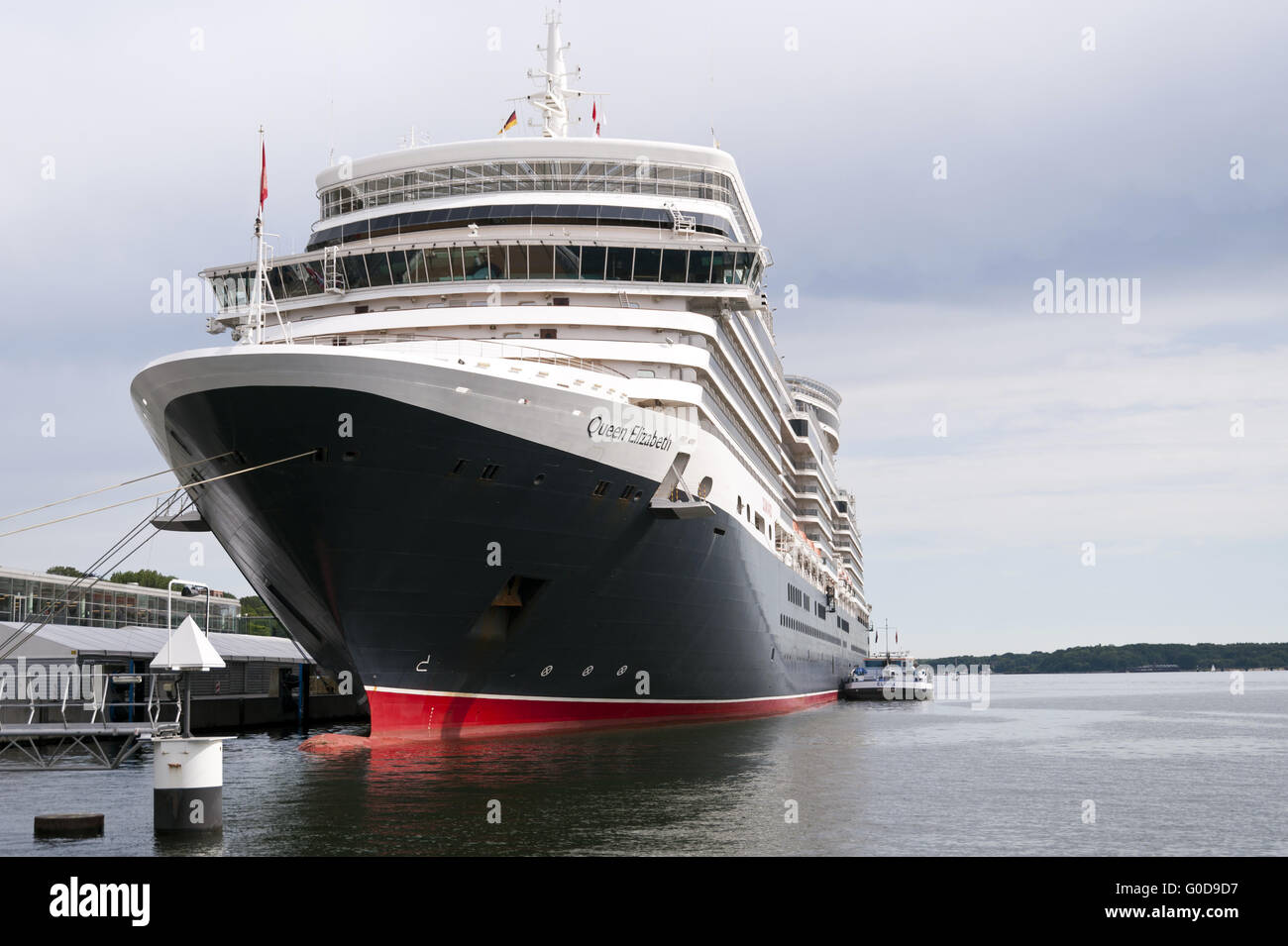 Cruise Ship Queen Elizabeth in the Port of Kiel in Stock Photo