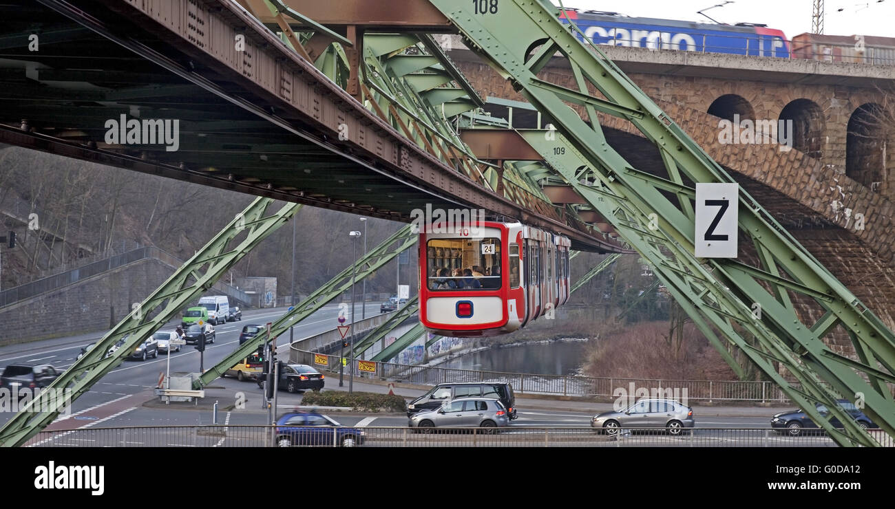 Wuppertal Suspension Railway and traffic Stock Photo