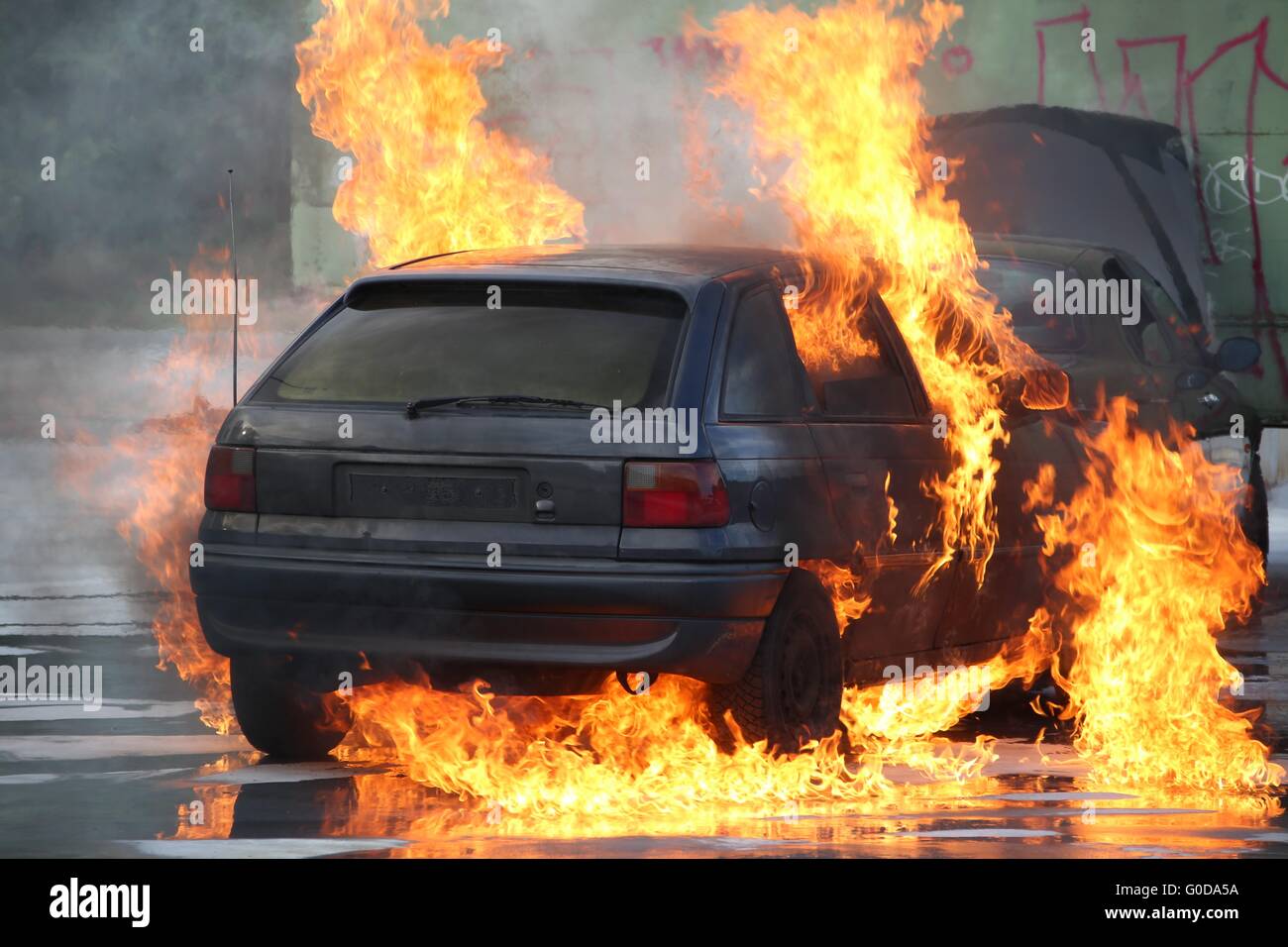 burning Car Stock Photo