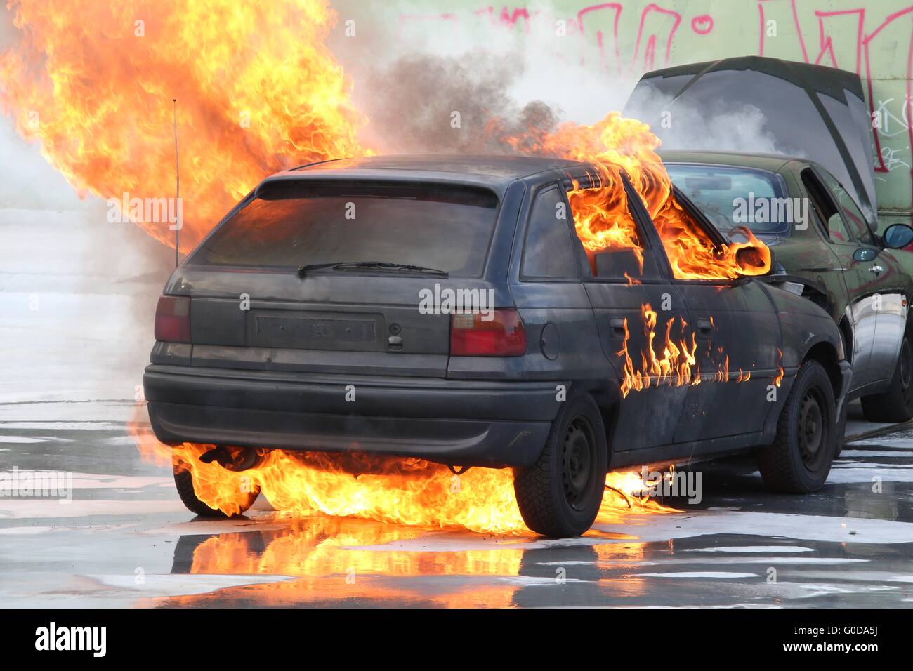 burning Car Stock Photo
