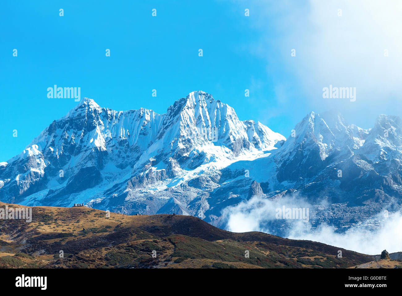 Campsite with tents on the top of high mountains Stock Photo - Alamy