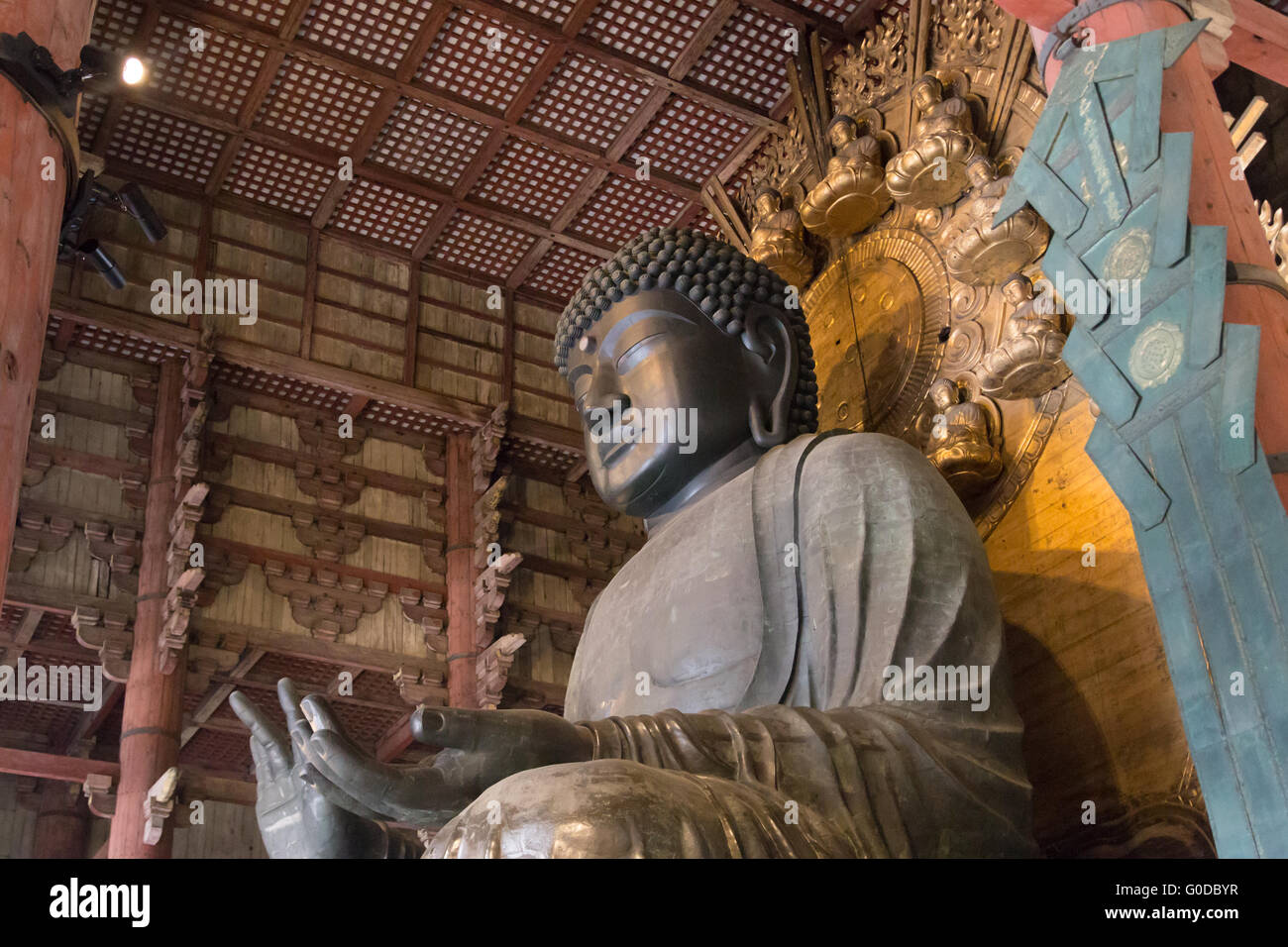 World largest bronze buddha statue in the Todai-ji temple in Nara, Japan. Stock Photo