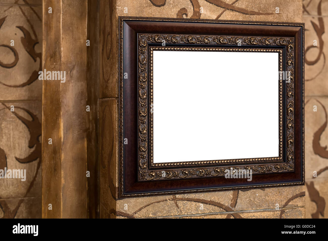 Wooden old frame on the wall with empty content Stock Photo - Alamy