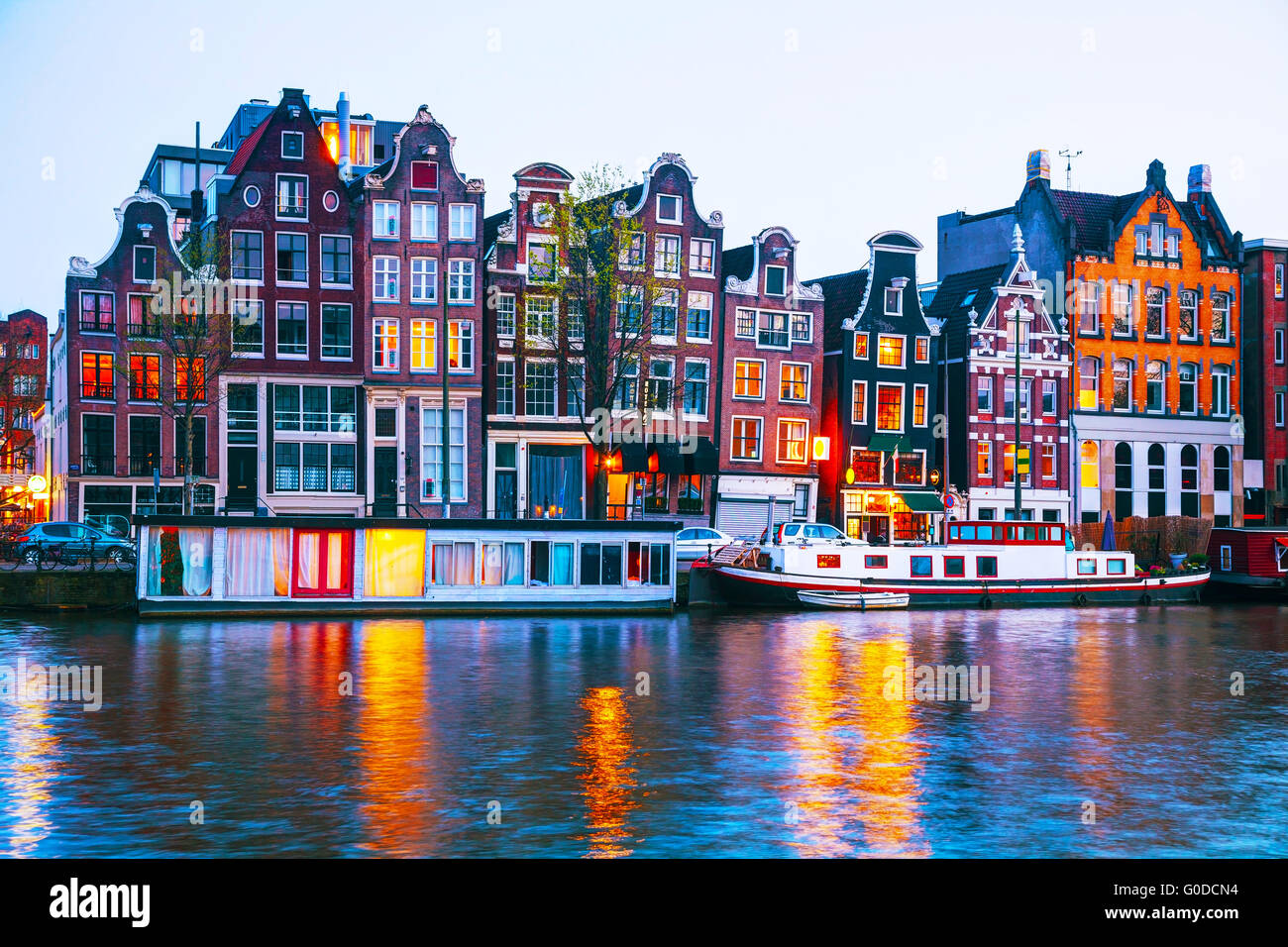 Night city view of Amsterdam, the Netherlands Stock Photo