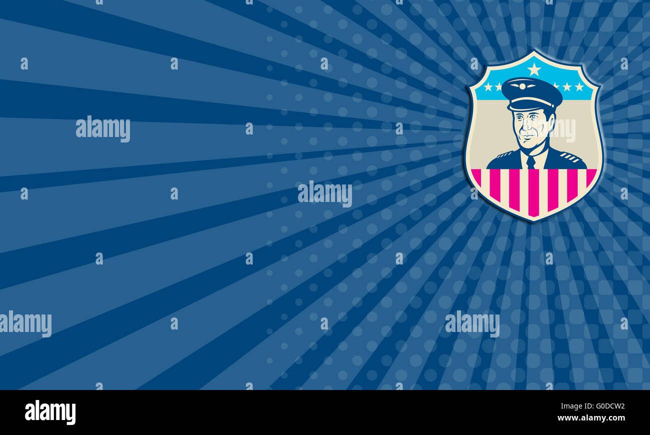 Business card American Airline Pilot Aviator USA Flag Shield Retro