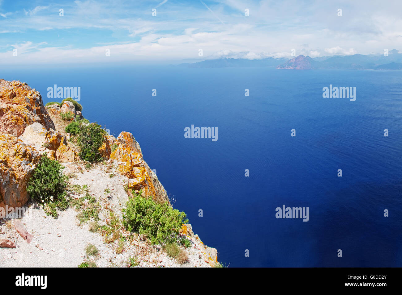 Panoramic view from the Capu Rossu - Corsica Stock Photo