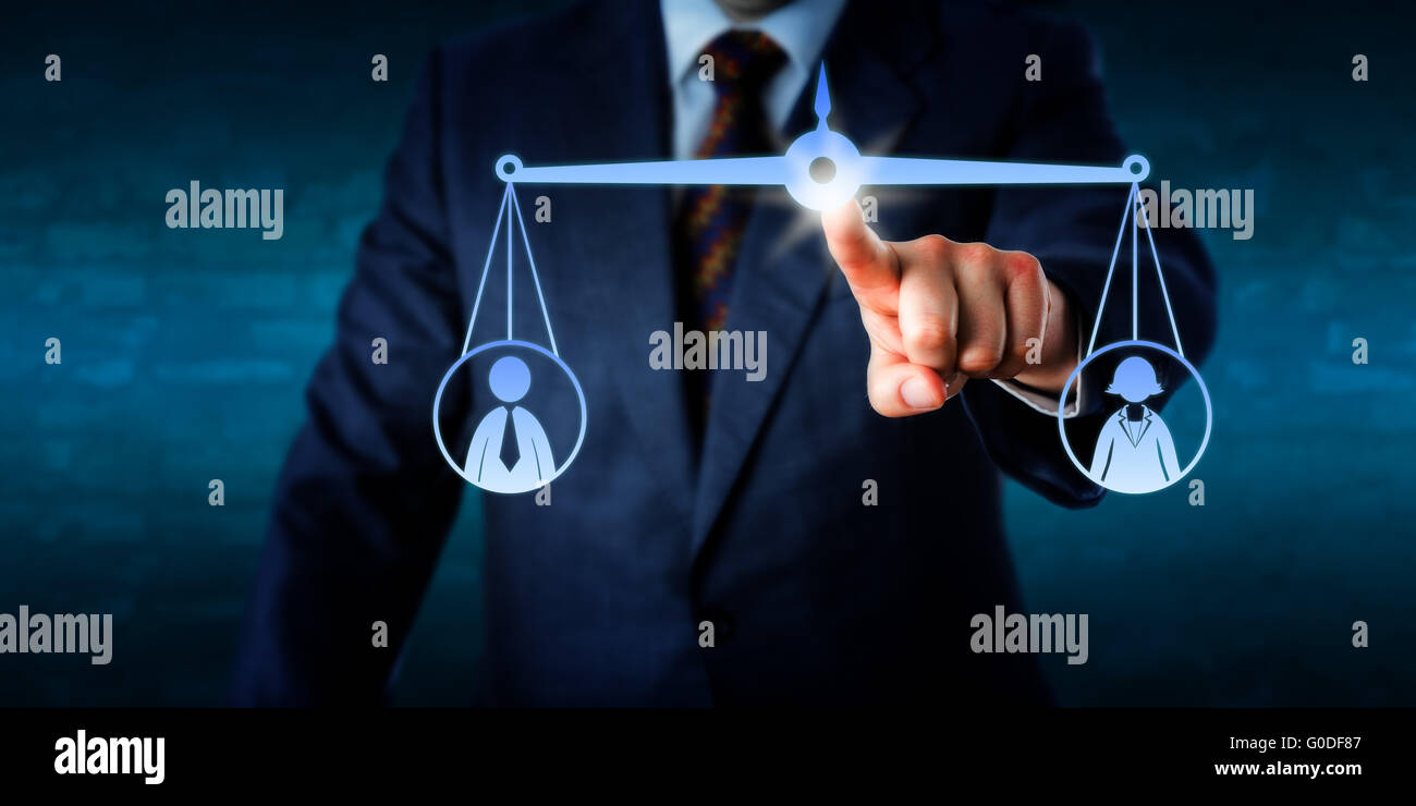 Manager Balancing Out A Female And A Male Worker Stock Photo - Alamy