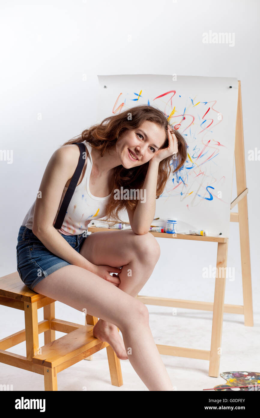 artist at the easel Stock Photo