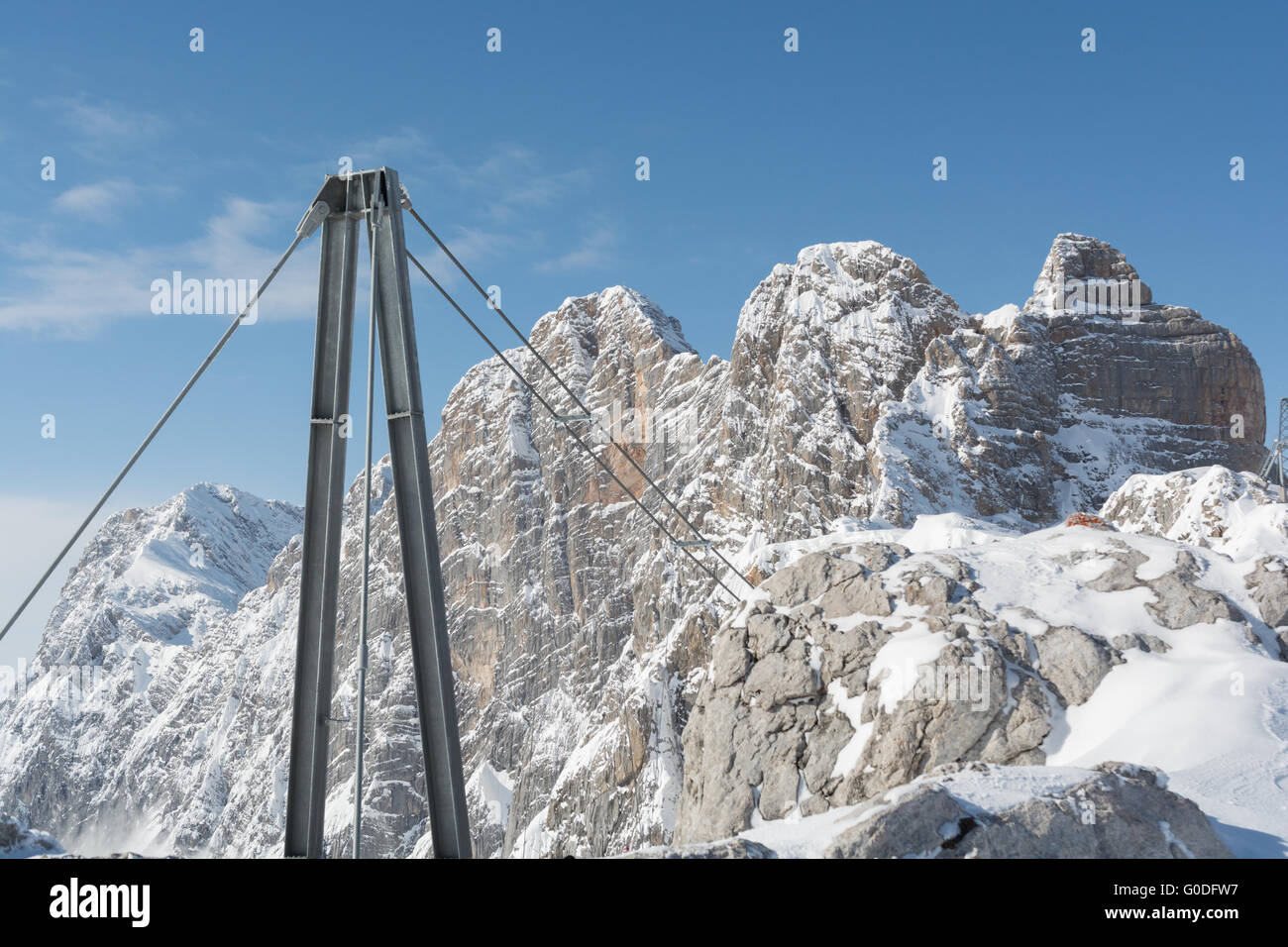 snowy mountains of the Dachstein Massif in sun Stock Photo