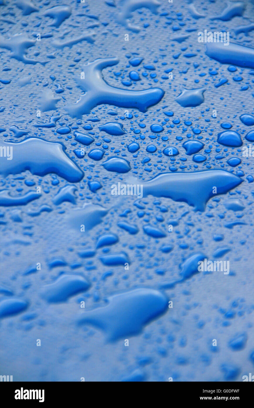 waterdrops on a blue coating Stock Photo