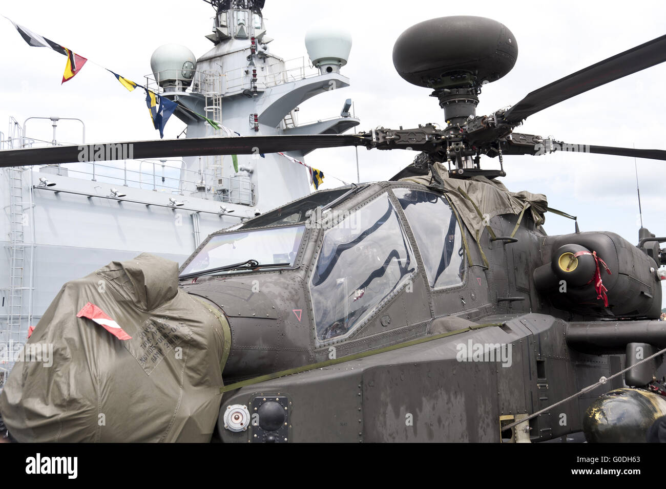 Helicopter AH-64 Apache on the Royal Navy Landing Stock Photo