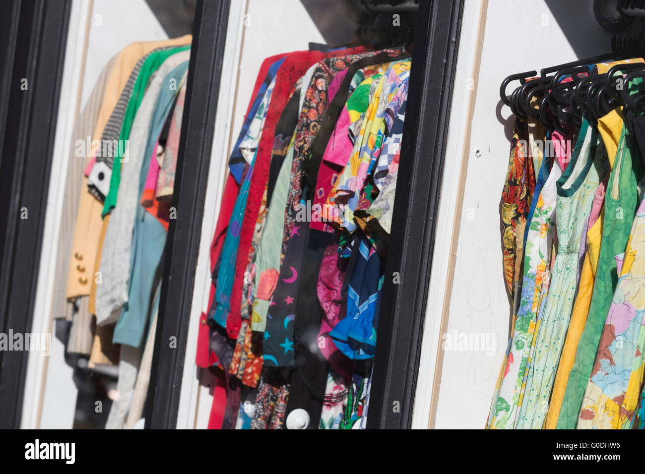 Clothes in a shop window, Portobello Market, famous antiques market in