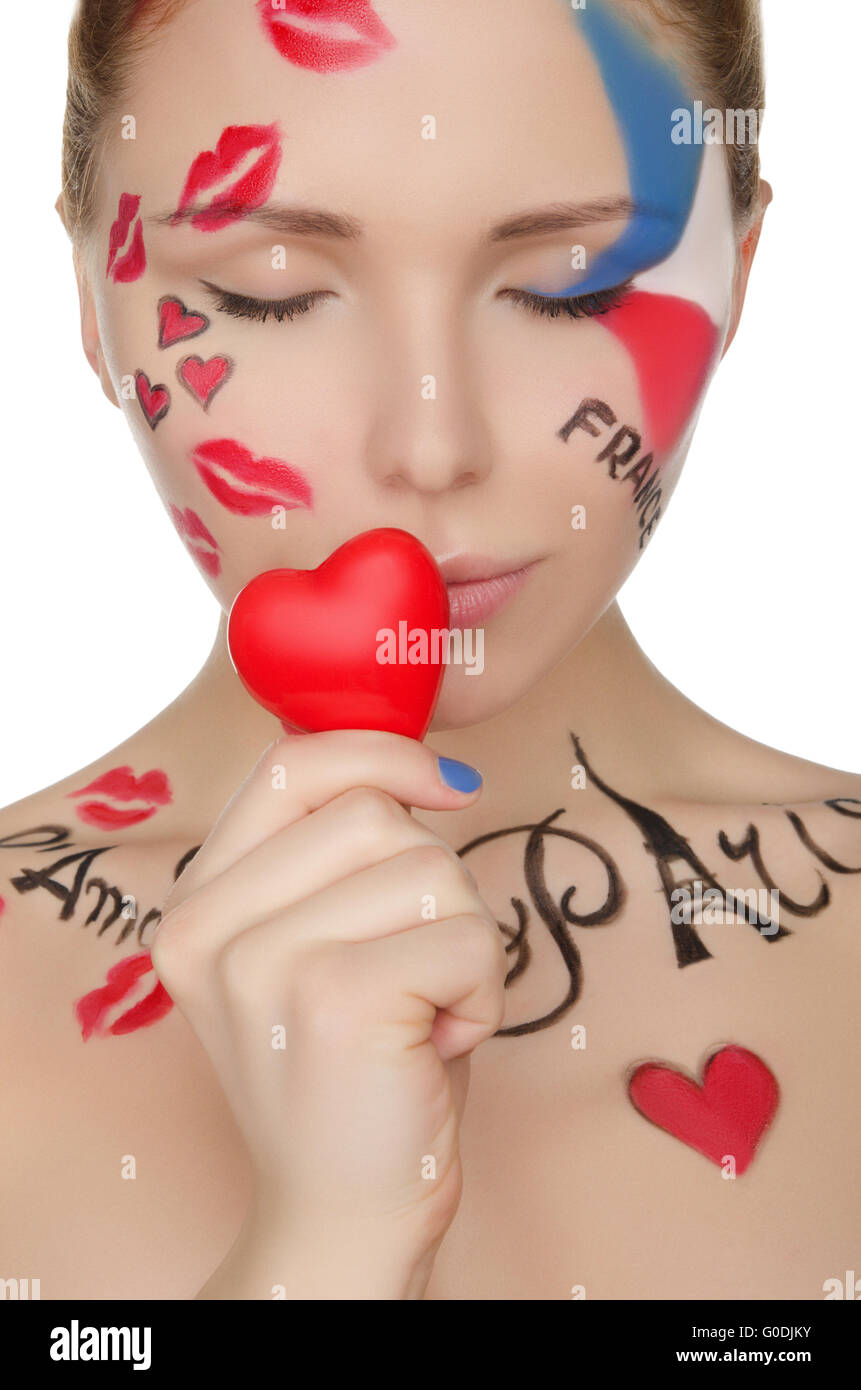 beautiful woman with make-up on topic of France Stock Photo