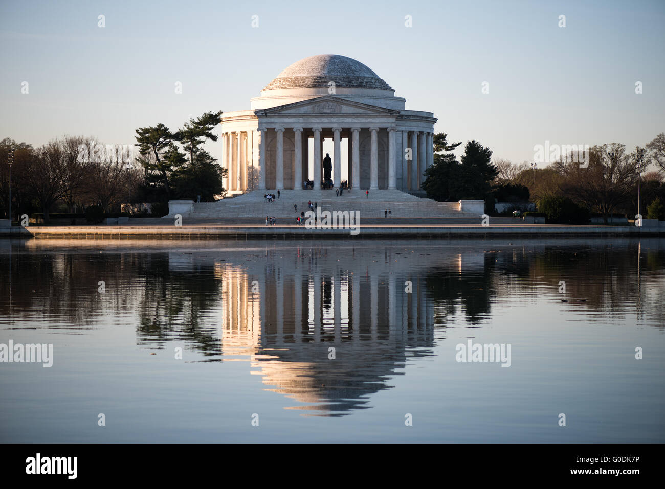 WASHINGTON DC, United States —  Opened in 1943 and designed by architect John Russell Pope, the Jefferson Memorial sits on an island on the southern bank of the Tidal Basin next to the Potomac and its Washington Channel. Stock Photo