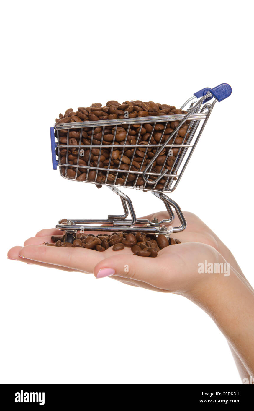 coffee beans in shopping trolley on the palm Stock Photo Alamy