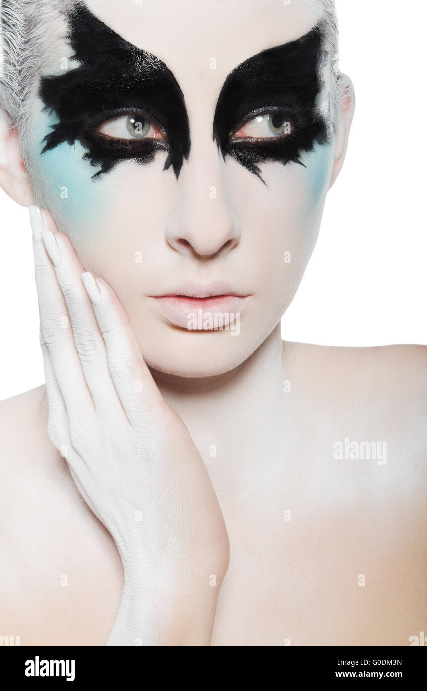 face of attractive woman, black and white makeup Stock Photo - Alamy