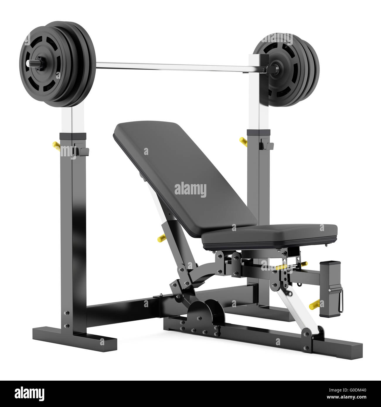 gym adjustable weight bench with barbell isolated Stock Photo Alamy