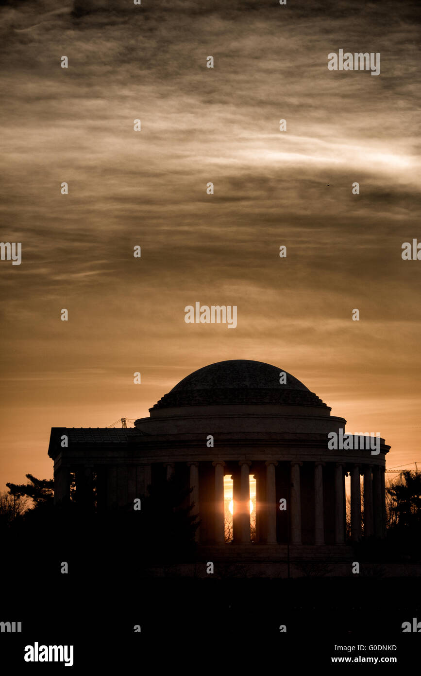 WASHINGTON DC, United States —  Opened in 1943 and designed by architect John Russell Pope, the Jefferson Memorial sits on an island on the southern bank of the Tidal Basin next to the Potomac and its Washington Channel. Stock Photo