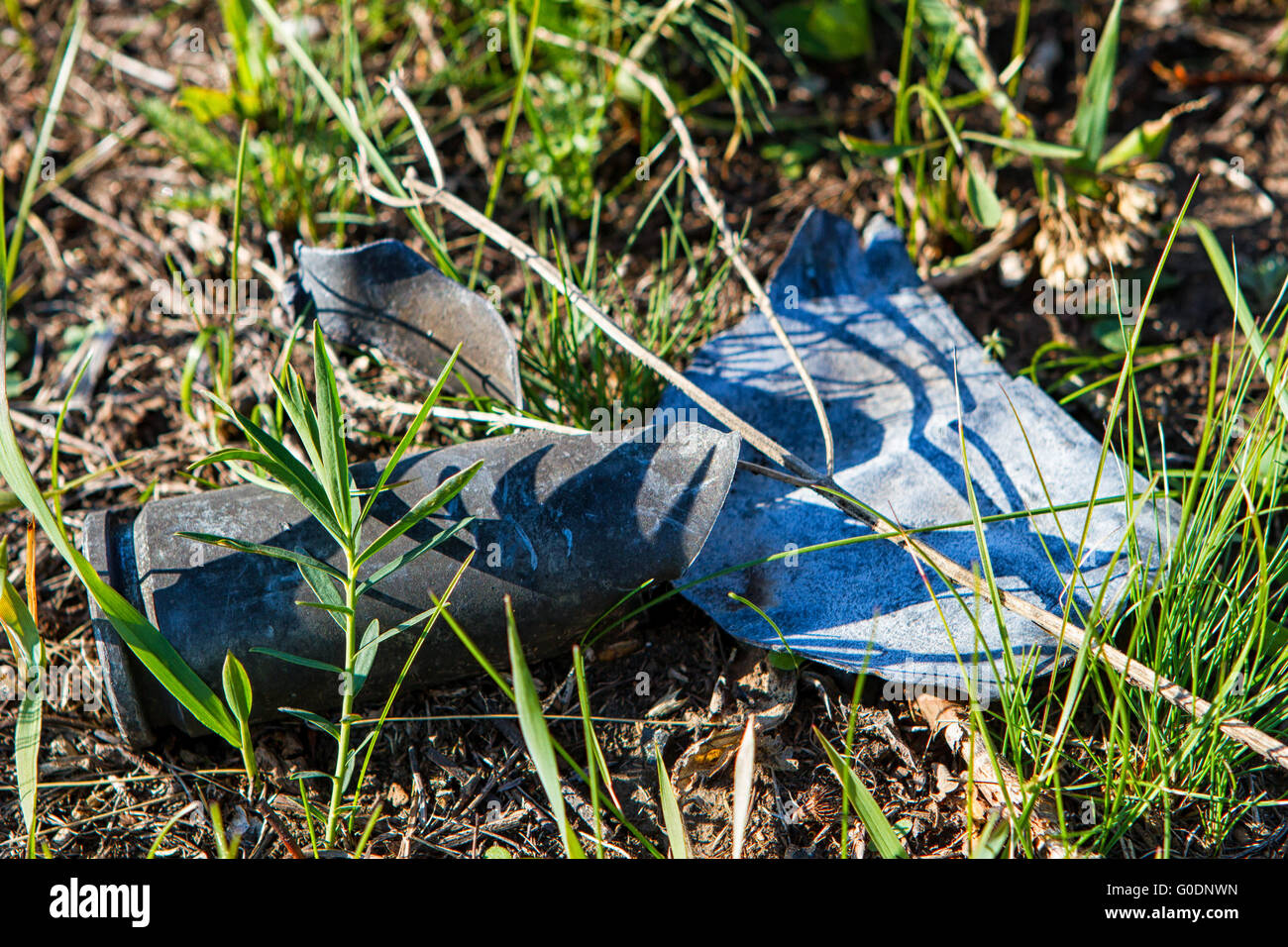 unexploded ordnance from multiple rocket launchers Stock Photo