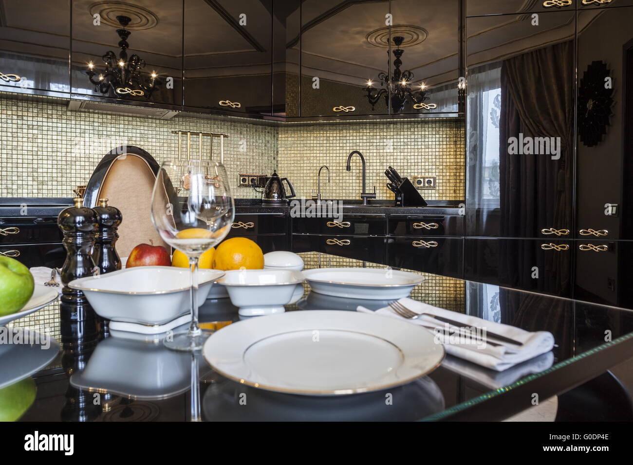 served dinner table Stock Photo - Alamy