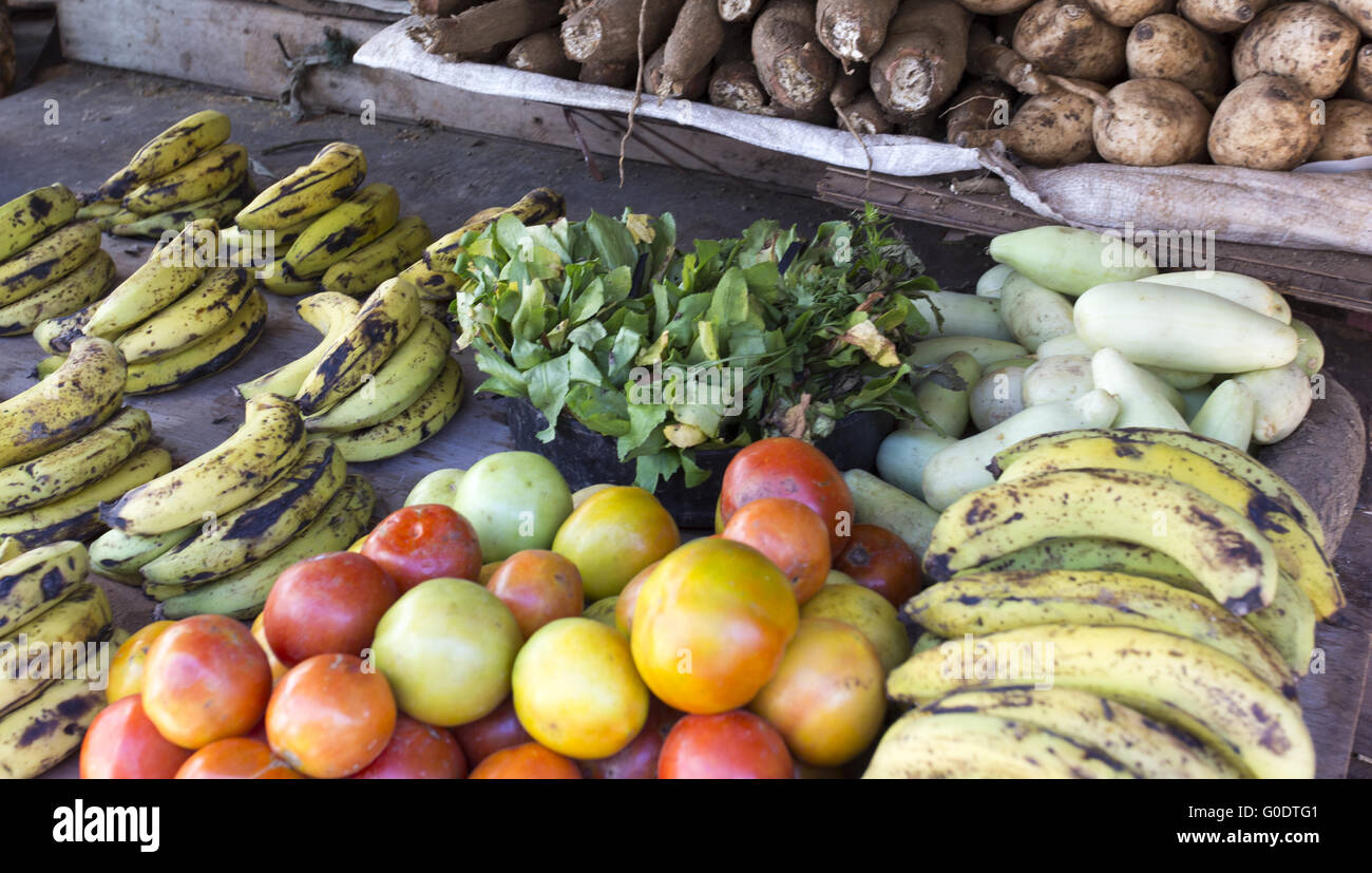 Fruit and Vegetable Market with mixed tropical locale products, in