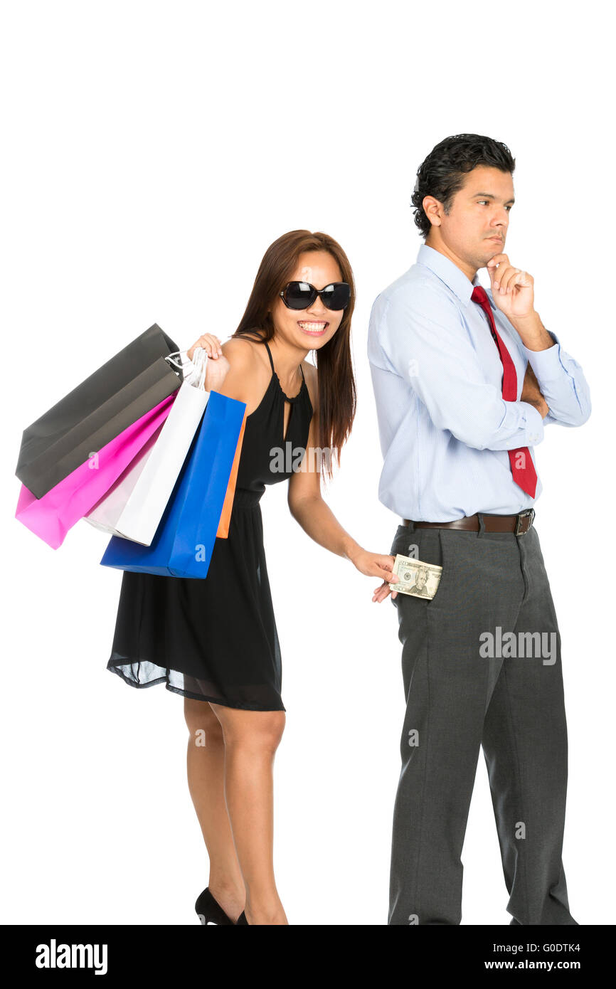Shopping Smiling Female Removing Money Husband V Stock Photo