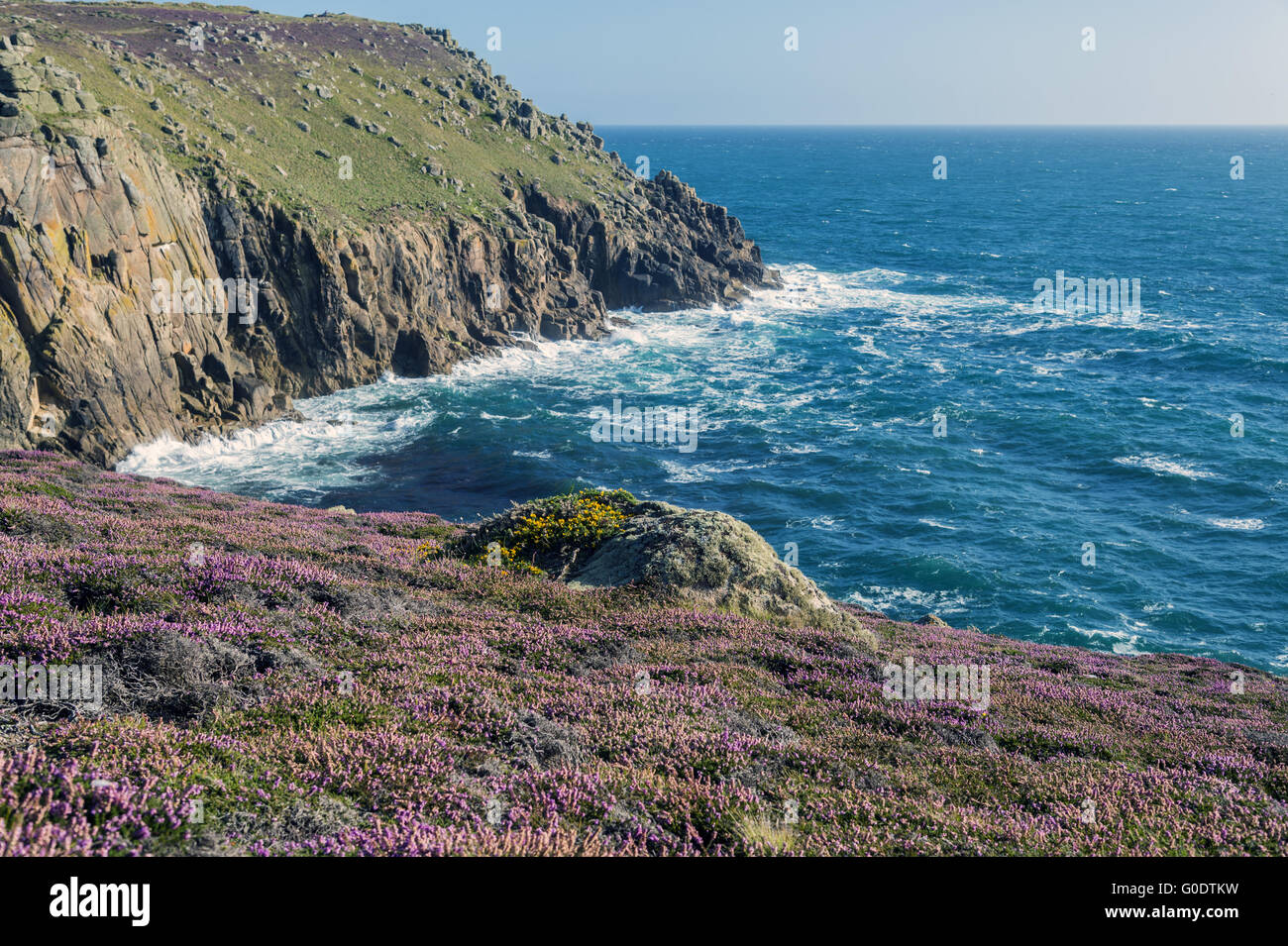 Rocky coast of Cornwall at Lands End Stock Photo