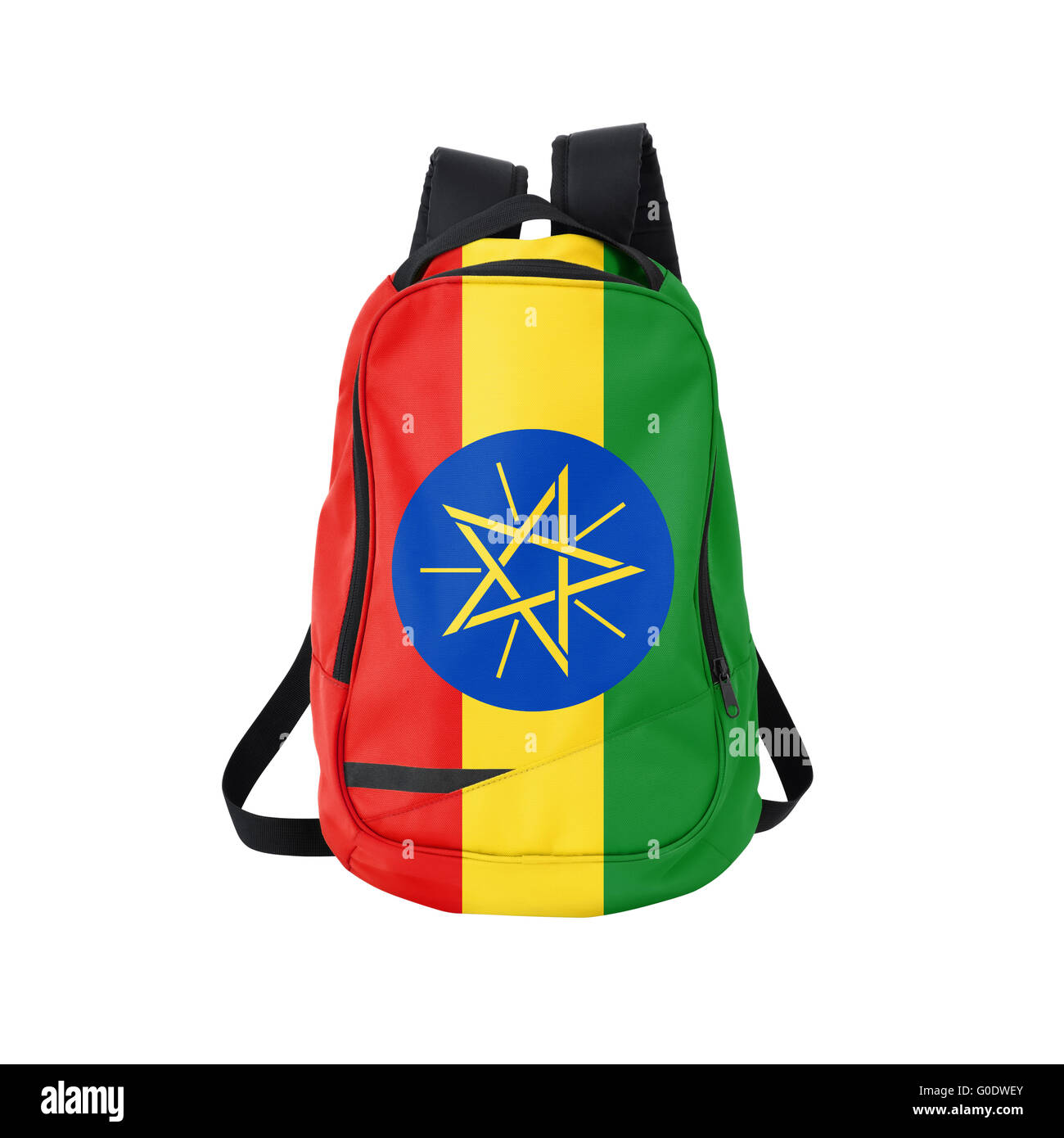Ethiopia flag backpack isolated on white Stock Photo