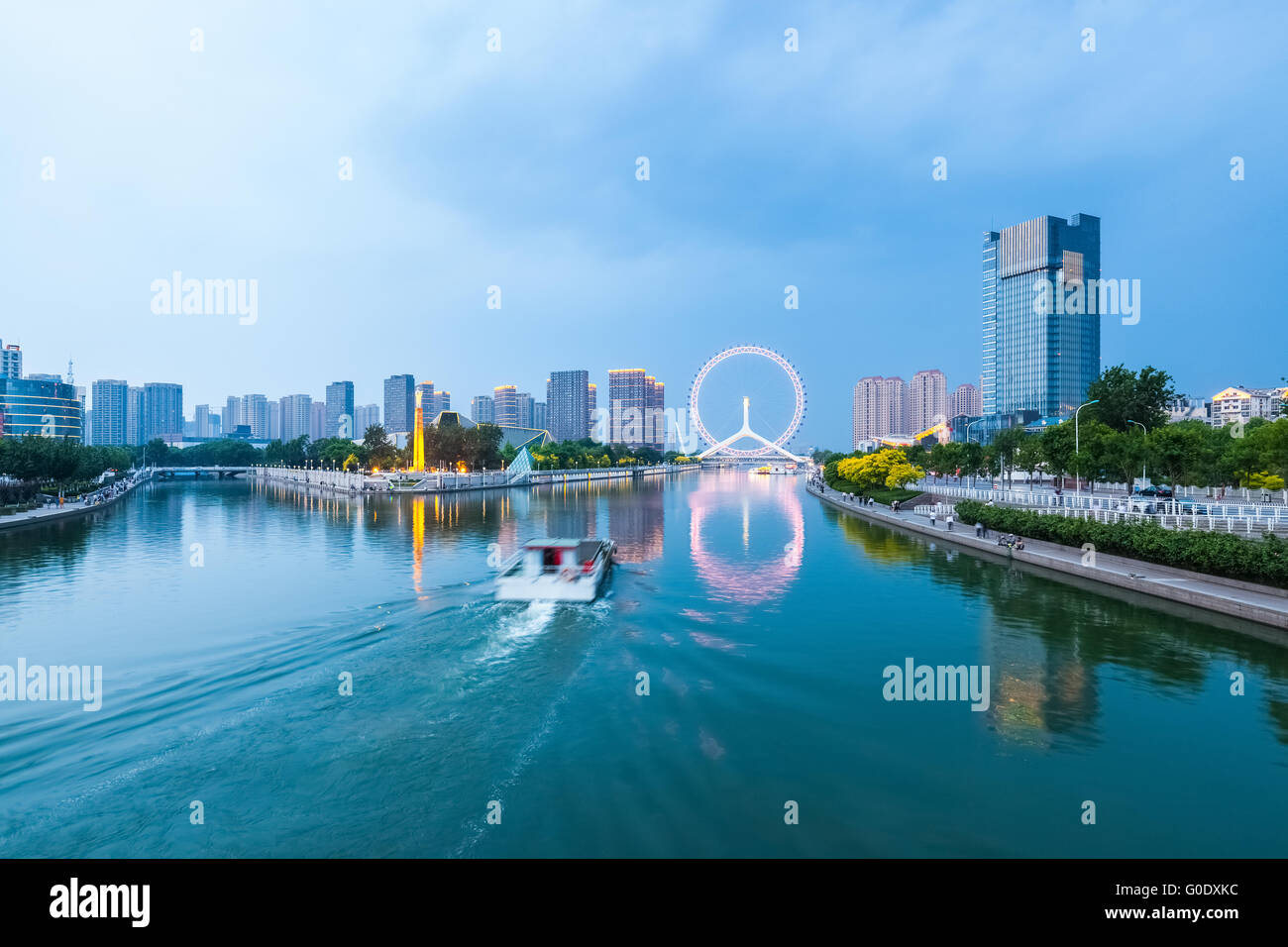 beautiful tianjin haihe river in cloudy at dusk Stock Photo