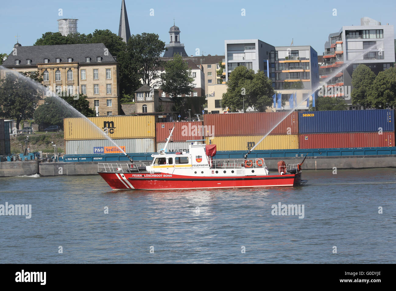 Firefighter Boat Bonn Stock Photo
