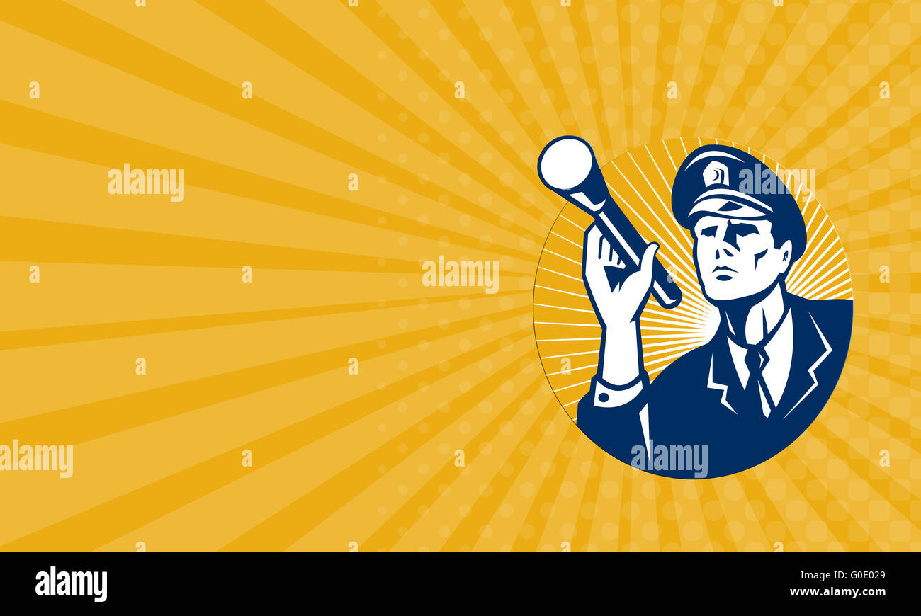 Business card Policeman Security Guard With Flashlight Retro Stock ...