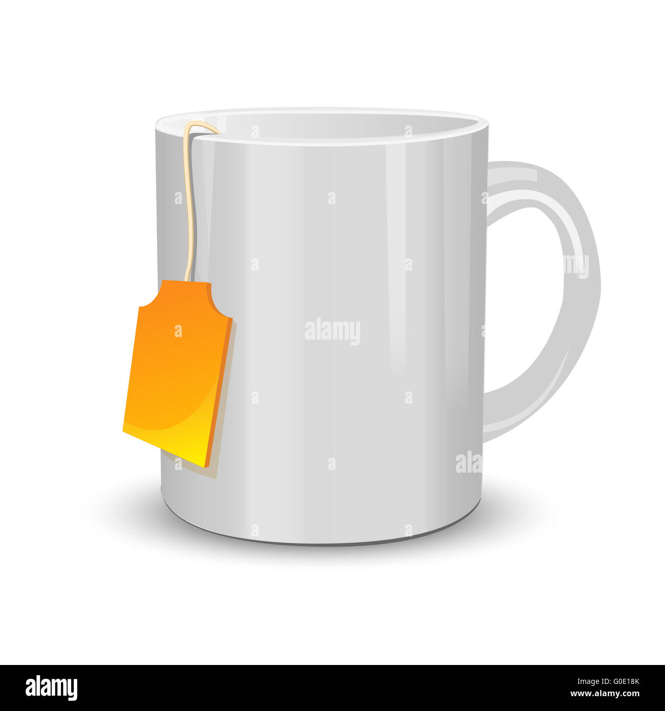 White cup of tea with label Stock Photo