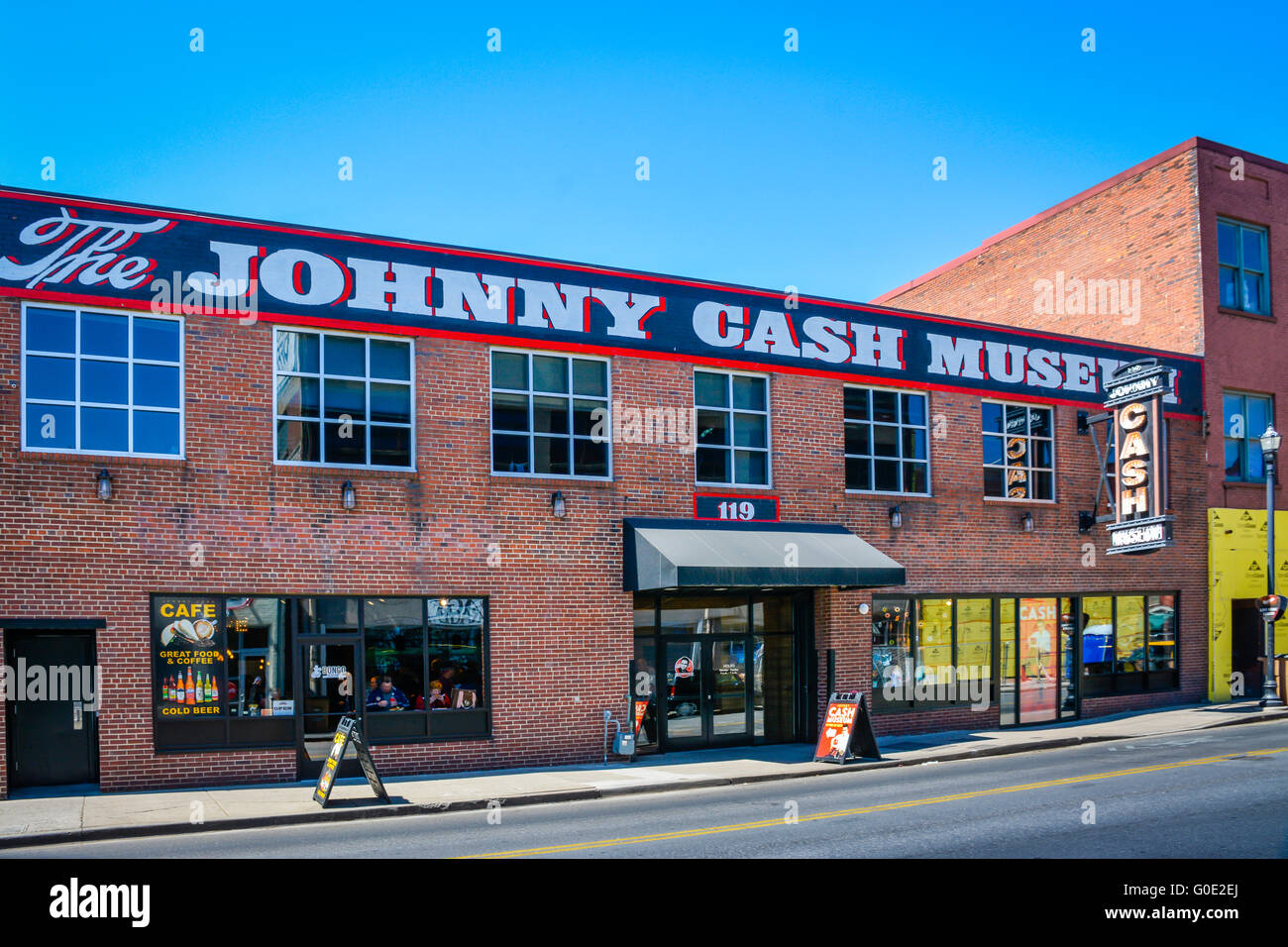 A highlight for fans, the Johnny Cash Museum in Nashville TN is housed in an old historical brick building in colorful downtown Stock Photo
