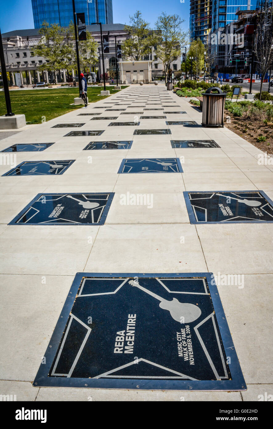 Sidewalk at Music City's Walk of Fame Park honors famous Country Stars '  contribution to the industry, in Nashville, TN Stock Photo - Alamy