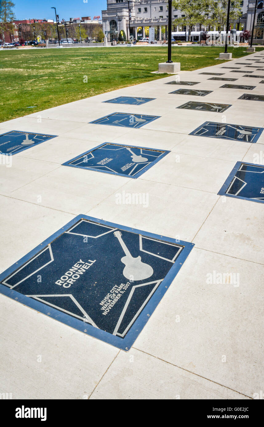 Sidewalk at Music City's Walk of Fame Park honors famous Country Stars '  contribution to the industry, in Nashville, TN Stock Photo - Alamy