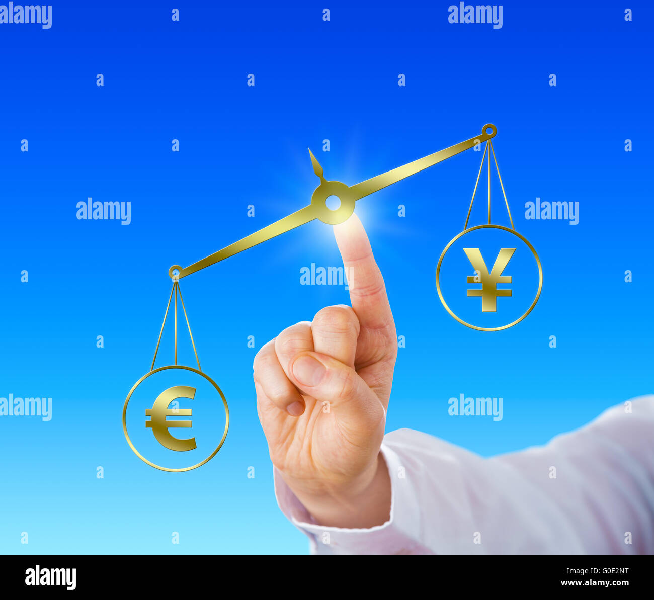 Euro Outweighing The Yen Sign On A Golden Scale Stock Photo - Alamy