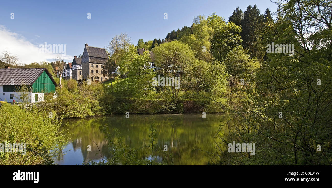 lake and halftimbered houses of Hagen Museum Stock Photo Alamy