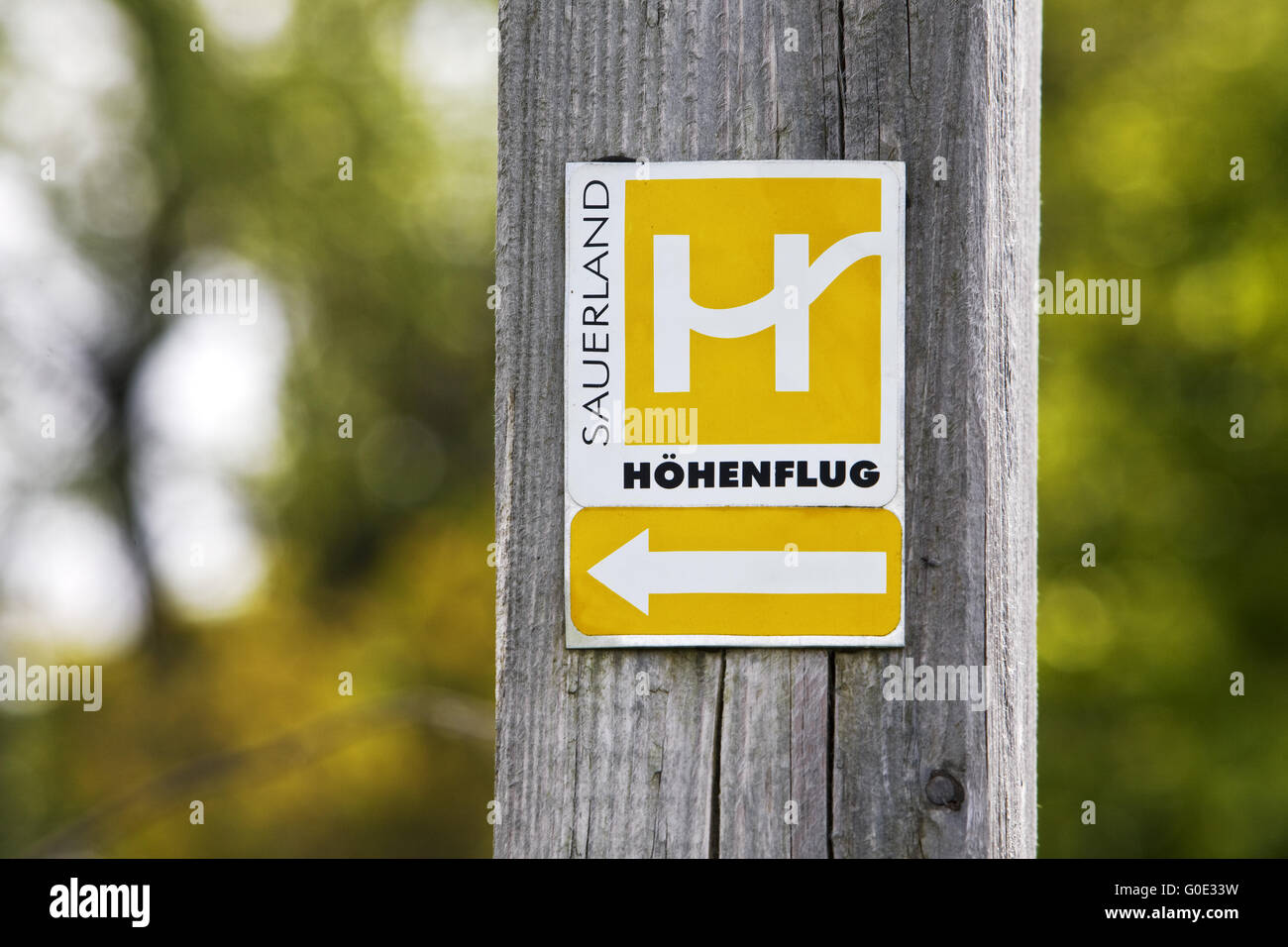 sign for Hoehenflug hiking trail, Hallenberg Stock Photo