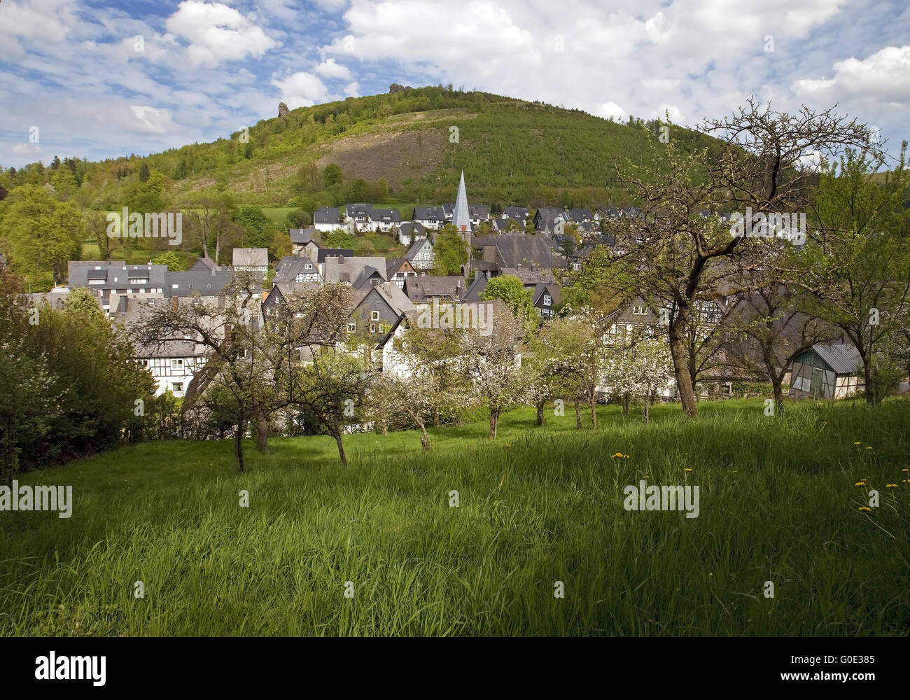 view to Bruchhausen in spring, Germany Stock Photo