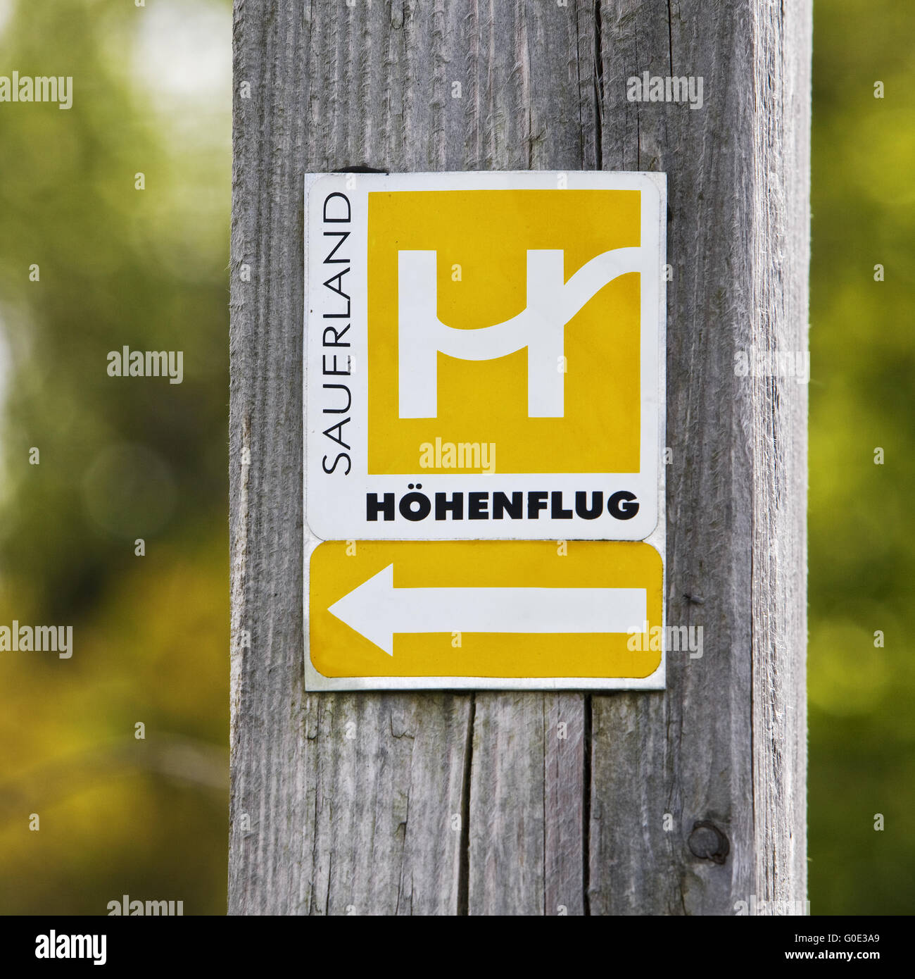sign for Hoehenflug hiking trail, Hallenberg Stock Photo