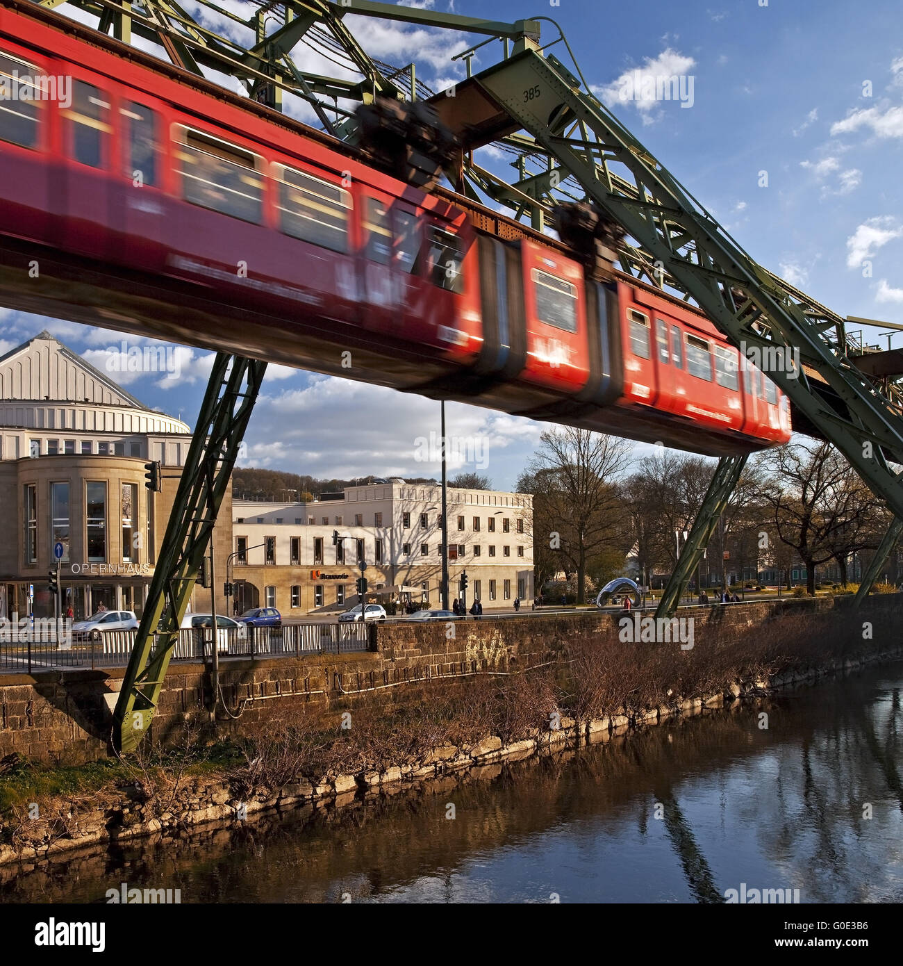 wuppertal Suspension Railway with opera house Stock Photo Alamy