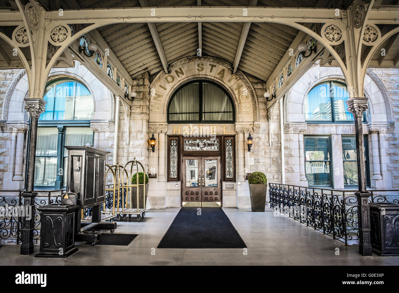 Union Station Hotel, beautifully restored former L&N Railroad station is a neo-Romanesque architectural gem in Nashville, TN Stock Photo