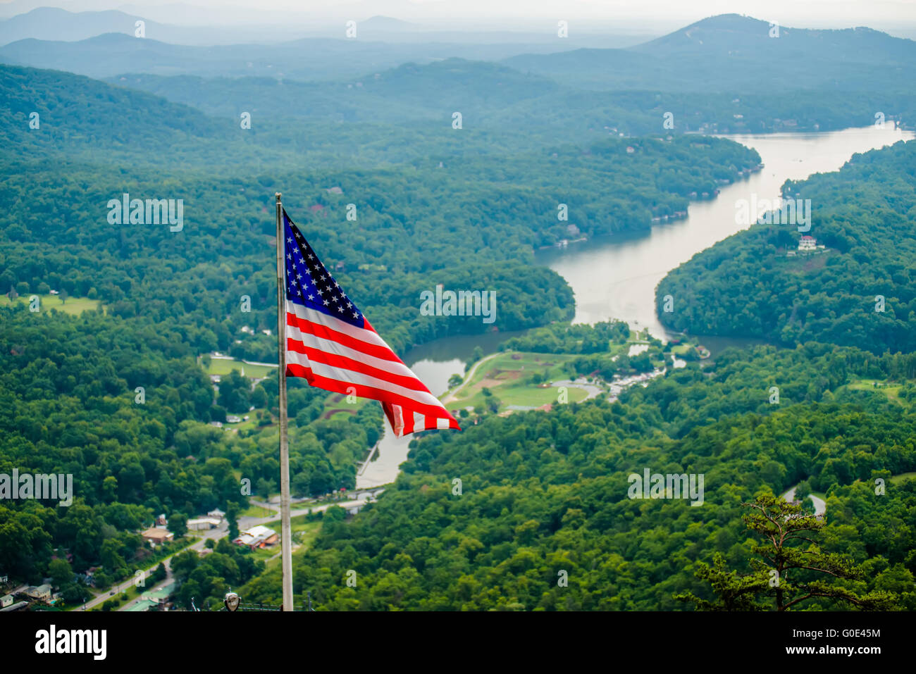 chimney rock and american flag Stock Photo - Alamy