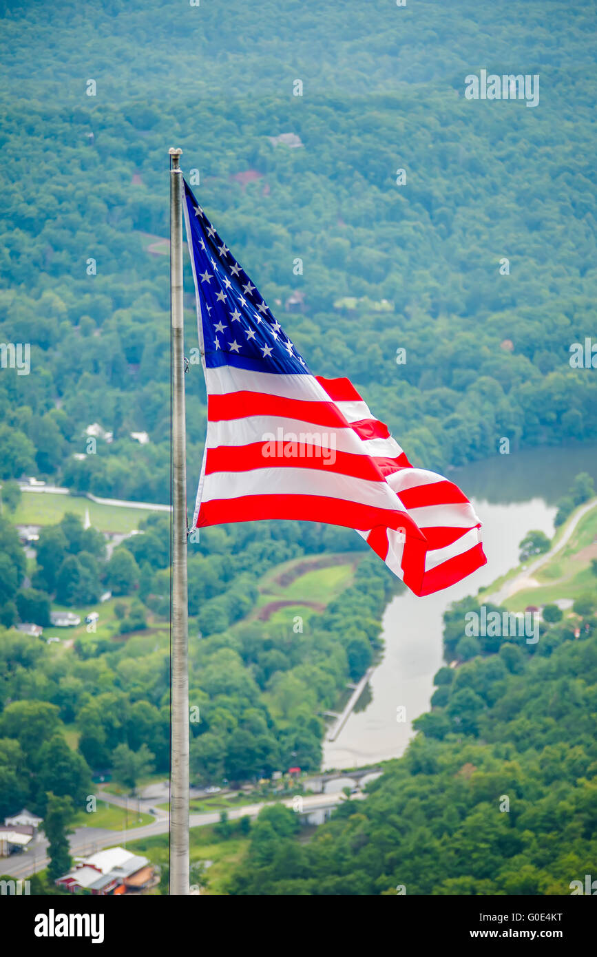 chimney rock and american flag Stock Photo - Alamy